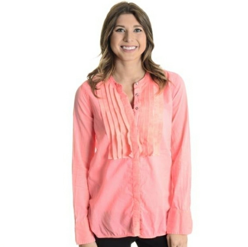 J. Crew Electric Orange Ruffle Front Button Down